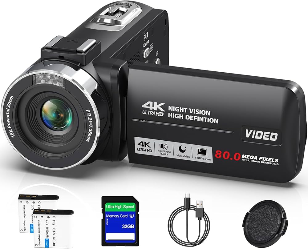 Amazon | ビデオカメラ 4K録画 8000万画素 3.0インチIPS HD画面