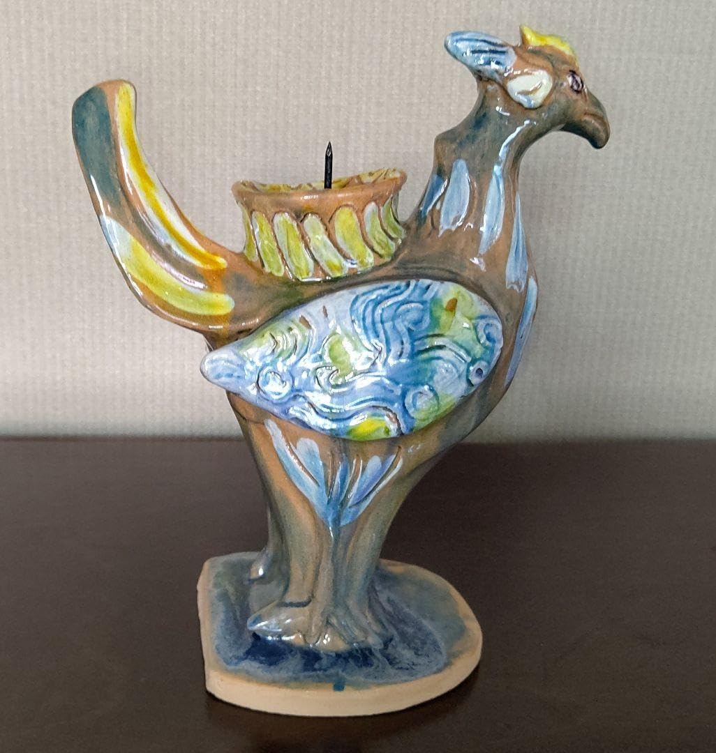 ペルシャ風 三彩 鳥型燭台 芳炎作 一念窯 陶器 キャンドルスタンド