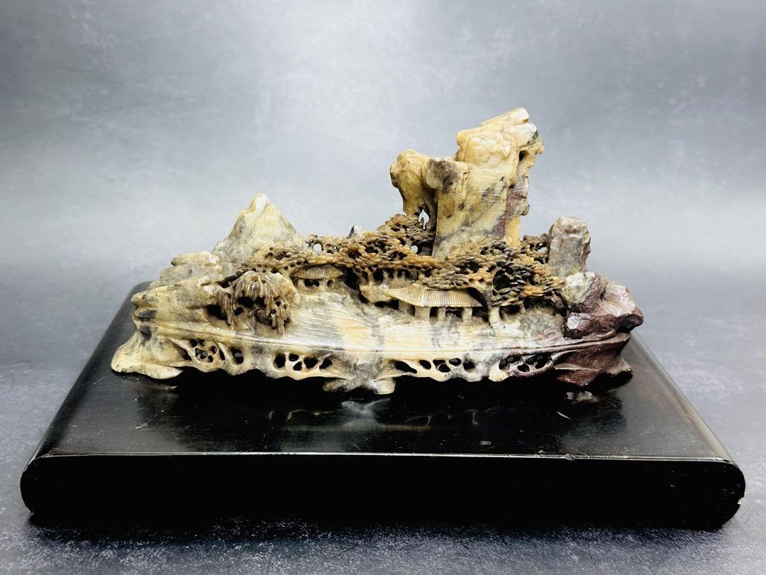 中国美術寿山石 中国美術 鑑賞石 天然石 細密楼閣山水彫刻 寿山石 中国