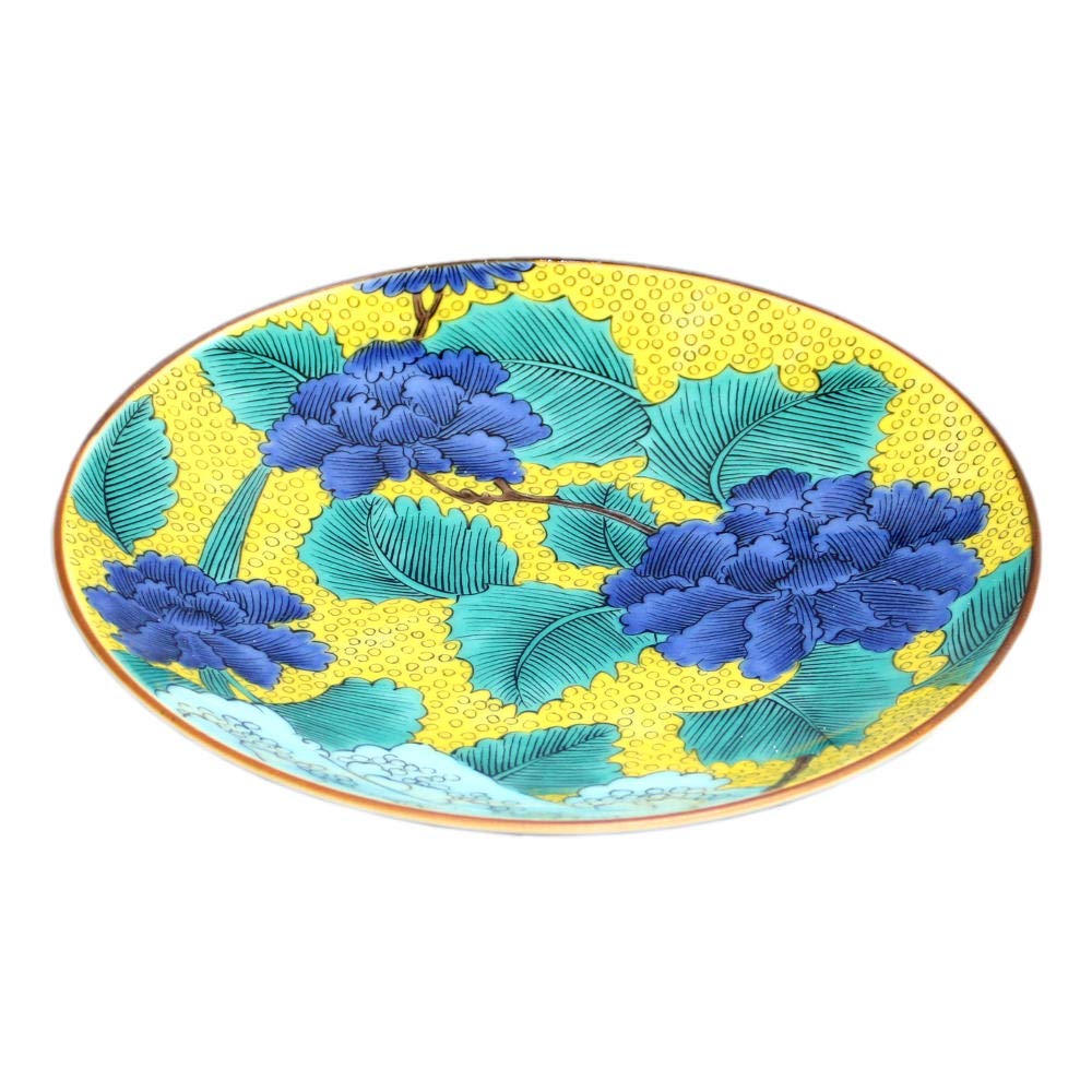 Amazon.co.jp: 九谷焼 青郊窯 5号皿 古九谷青手土坡に牡丹図 MC-503