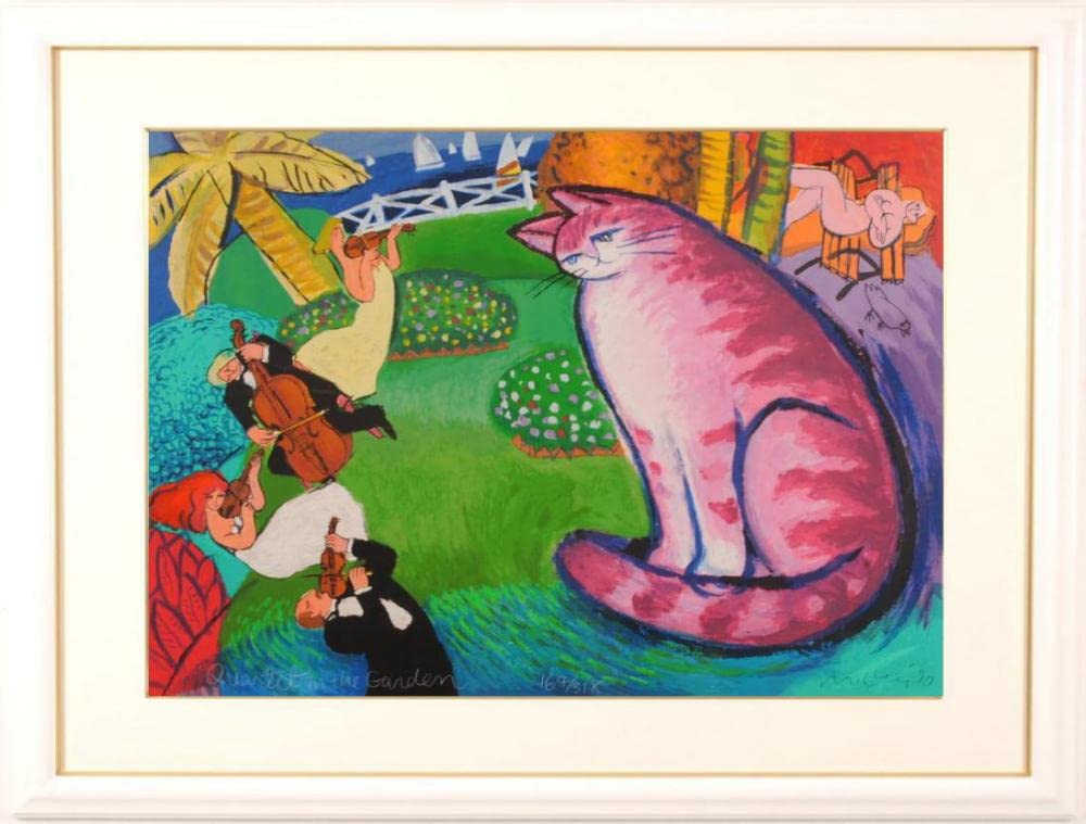 マイケルルー「VIOLINIST AND MODEL」 版画バイオリン猫