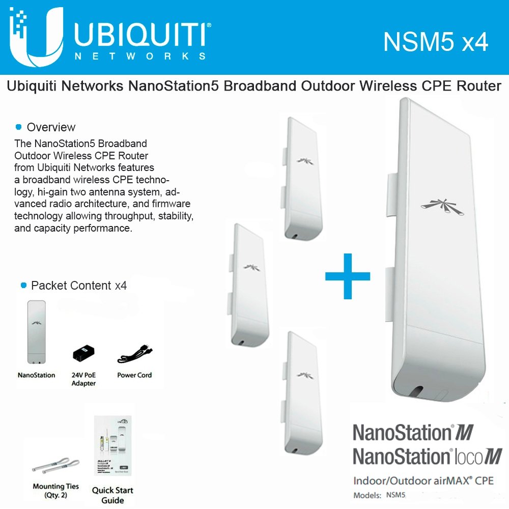 Amazon.com: Ubiquiti NSM5 Bundle of 4 NanoStation M5 5GHz Outdoor