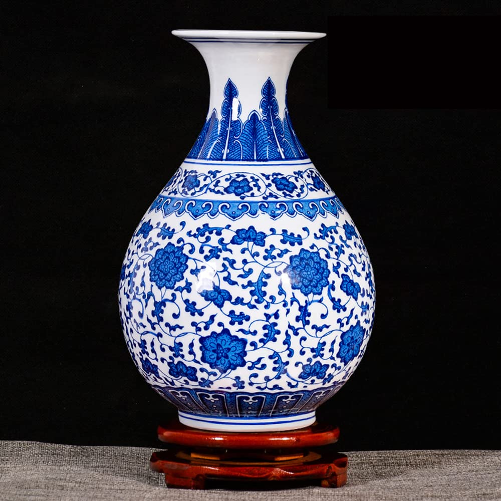 陶器製の丸形花瓶 青と白19-378 中古陶器製の丸形花瓶 青と白19-378 青