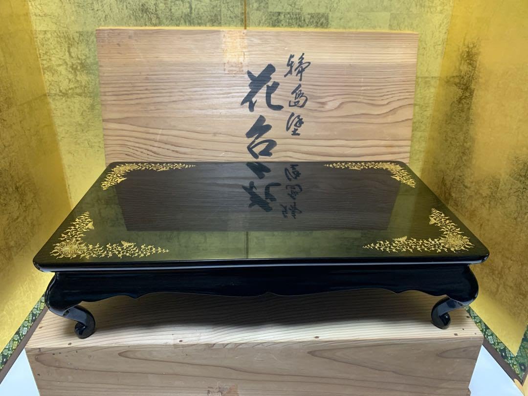 川連漆器 沈金彫り 高級花台 天然木 床の間 送料込み 川連漆器 沈金