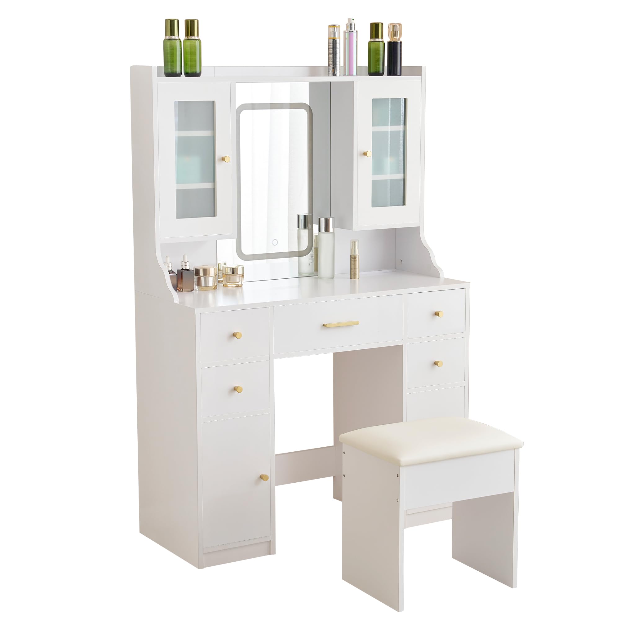 ドreneサー 化妆台 テーブル 镜台 raito付き 3色LED 女优ミラー ドrene