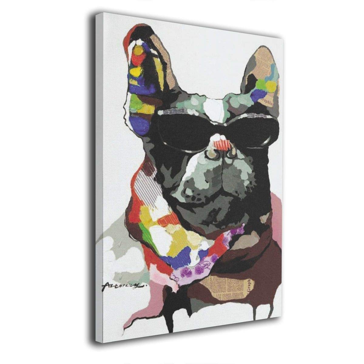 フレンチブルドック メガネ アート 絵画 新品 フレンチブルドック