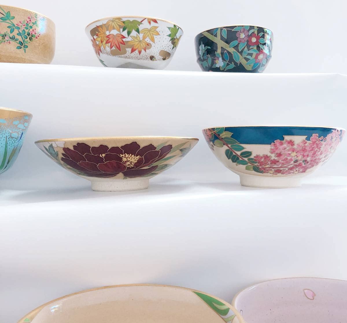 131桑野むつ子 御所の花十二ヶ月 【7月牡丹の花】抹茶椀・和陶皿