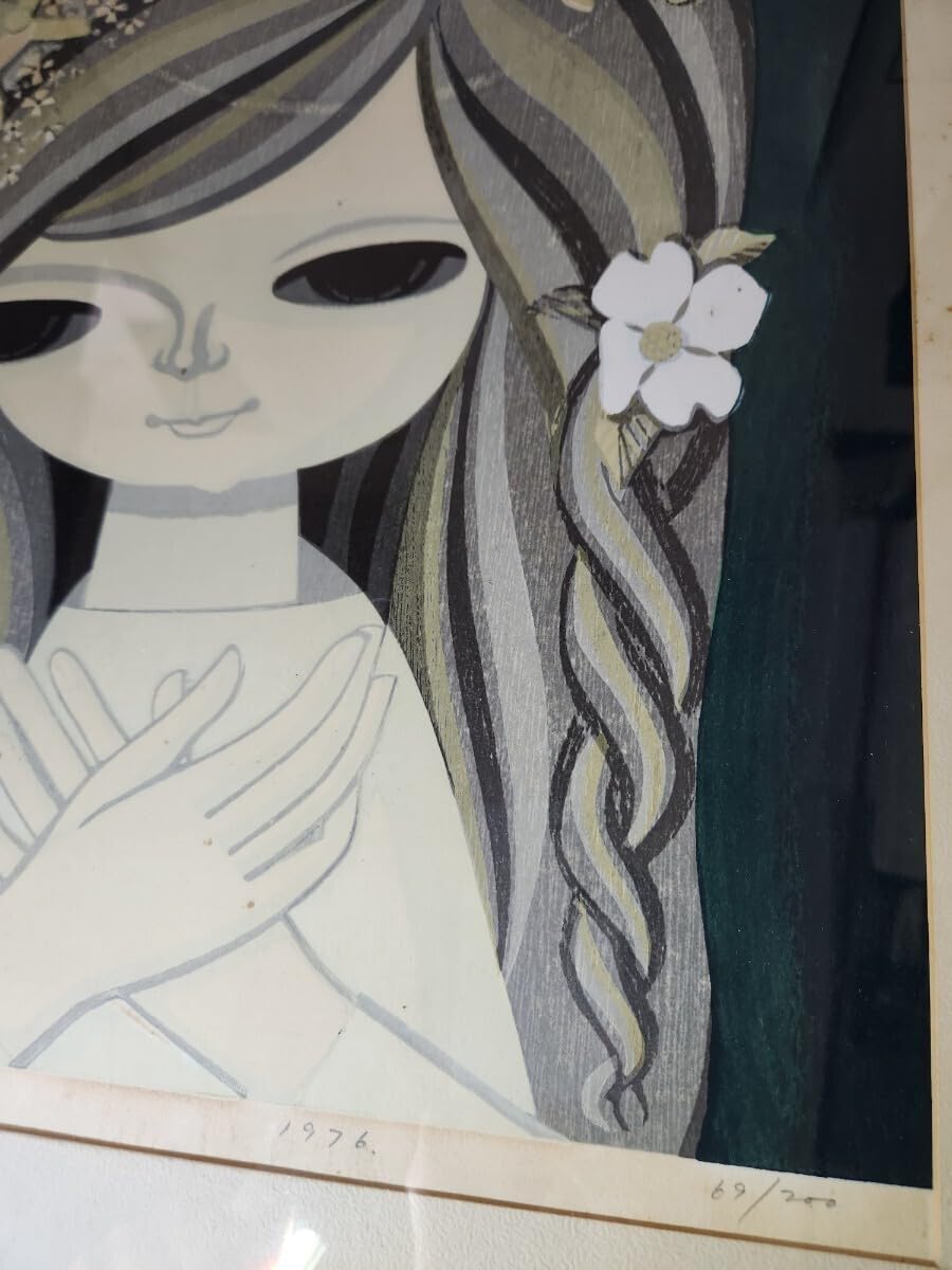 ◇ 池田修三 「花の少女」 木版画 1977年 67/200 版上サインあり