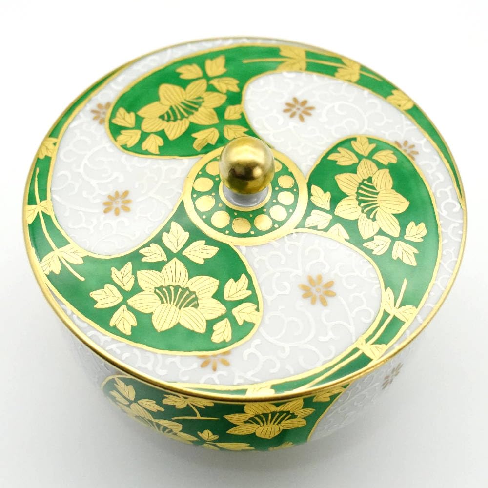 人間国宝 吉田美統 「金襴手花唐草文酒盃」 赤絵 共箱 共布 人間