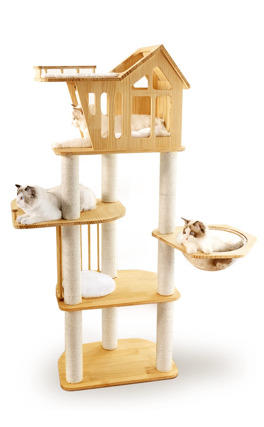 キャットタワー 猫タワー 据え置き型 木製キャットタワー 透