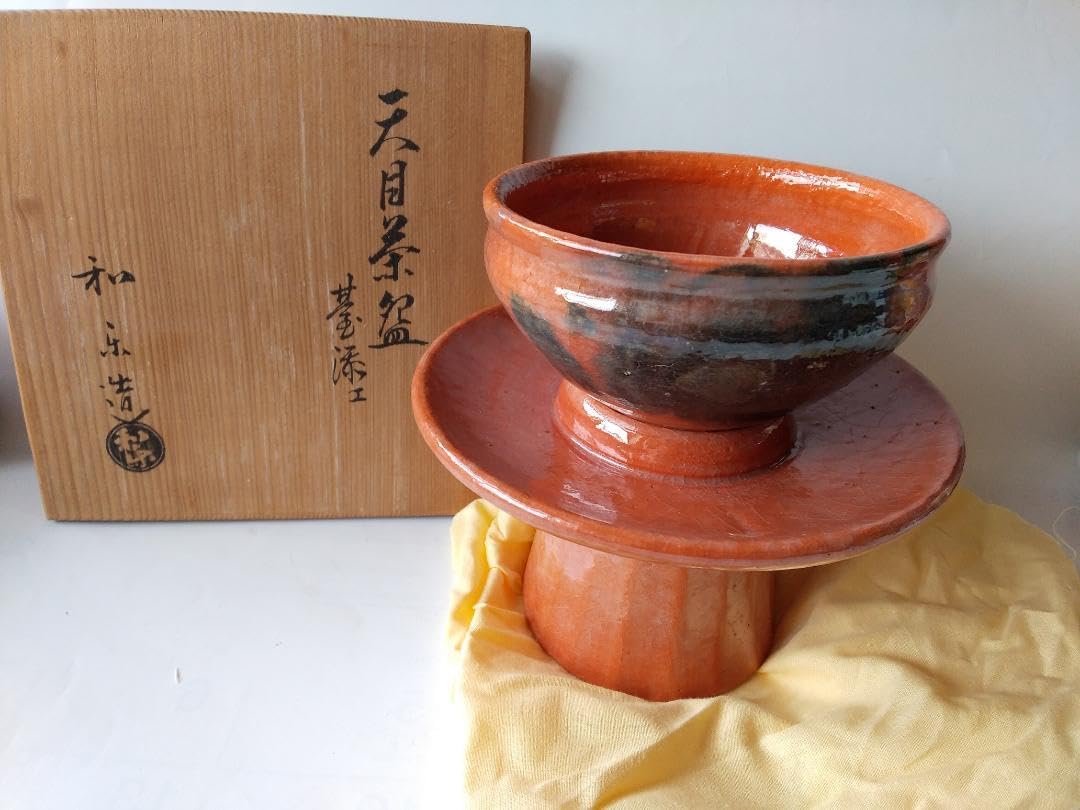 赤楽 天目茶碗 貴人台添エ 川崎和楽 作 赤 天目茶碗 貴人台