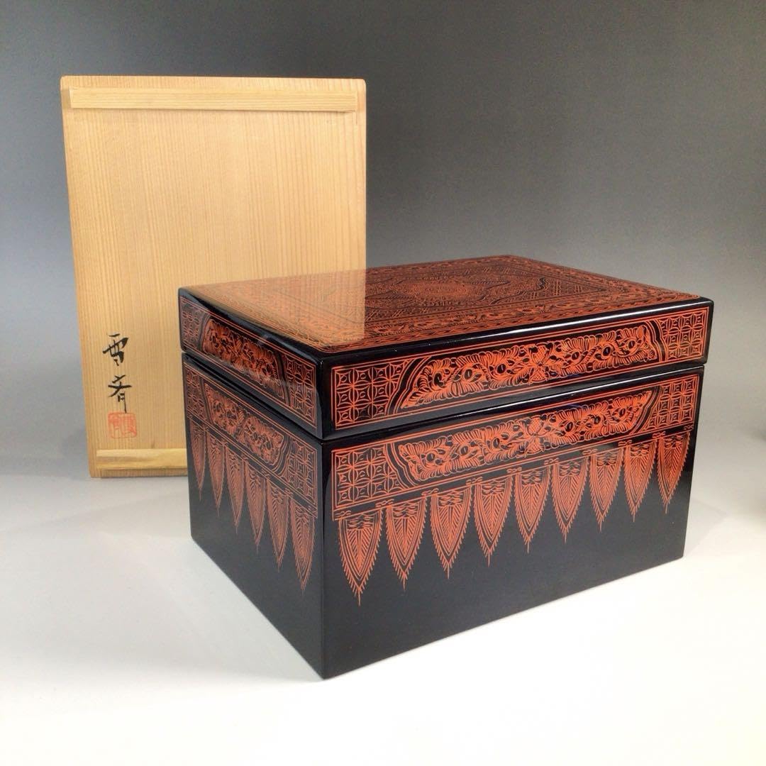 乾漆 色漆堆朱 茶器 香合 雪松作 共箱 未使用(K-A641) Amazon.co.
