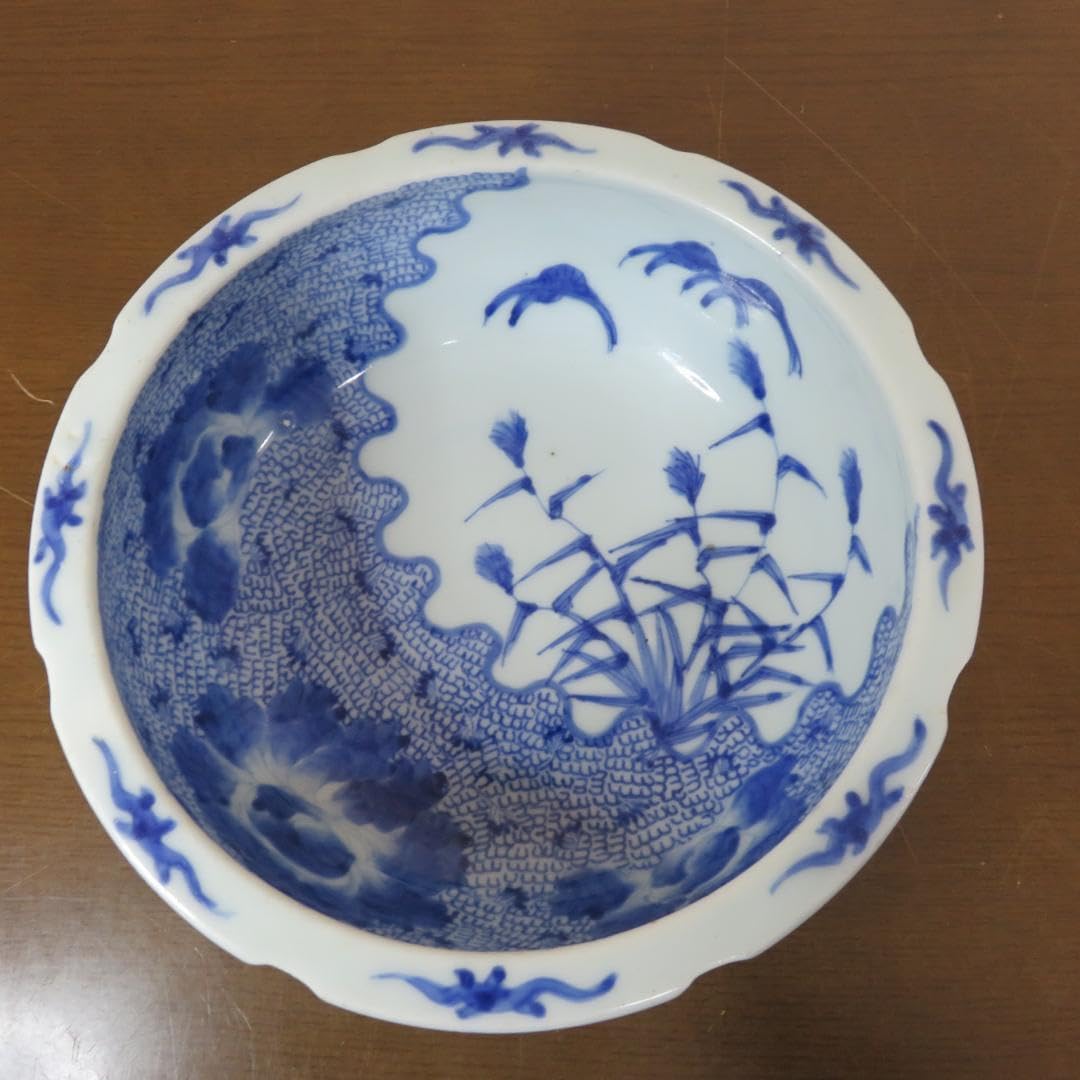 Amazon.co.jp: 鉢 丼 微塵唐草 厚手 蛇の目 江戸 明治 ススキ 鶴
