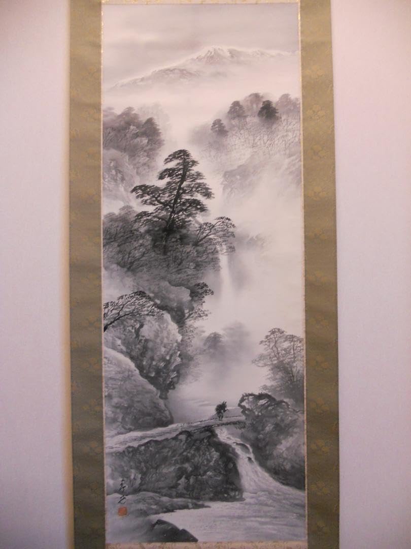 掛け軸 江河 春景山水図 絹本 希少 軸装 茶道具 掛軸 美品 です
