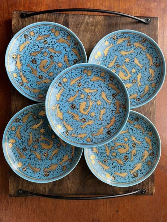 幸兵衛窯 金彩白釉魚紋皿 金色の魚の装飾の陶器皿 5