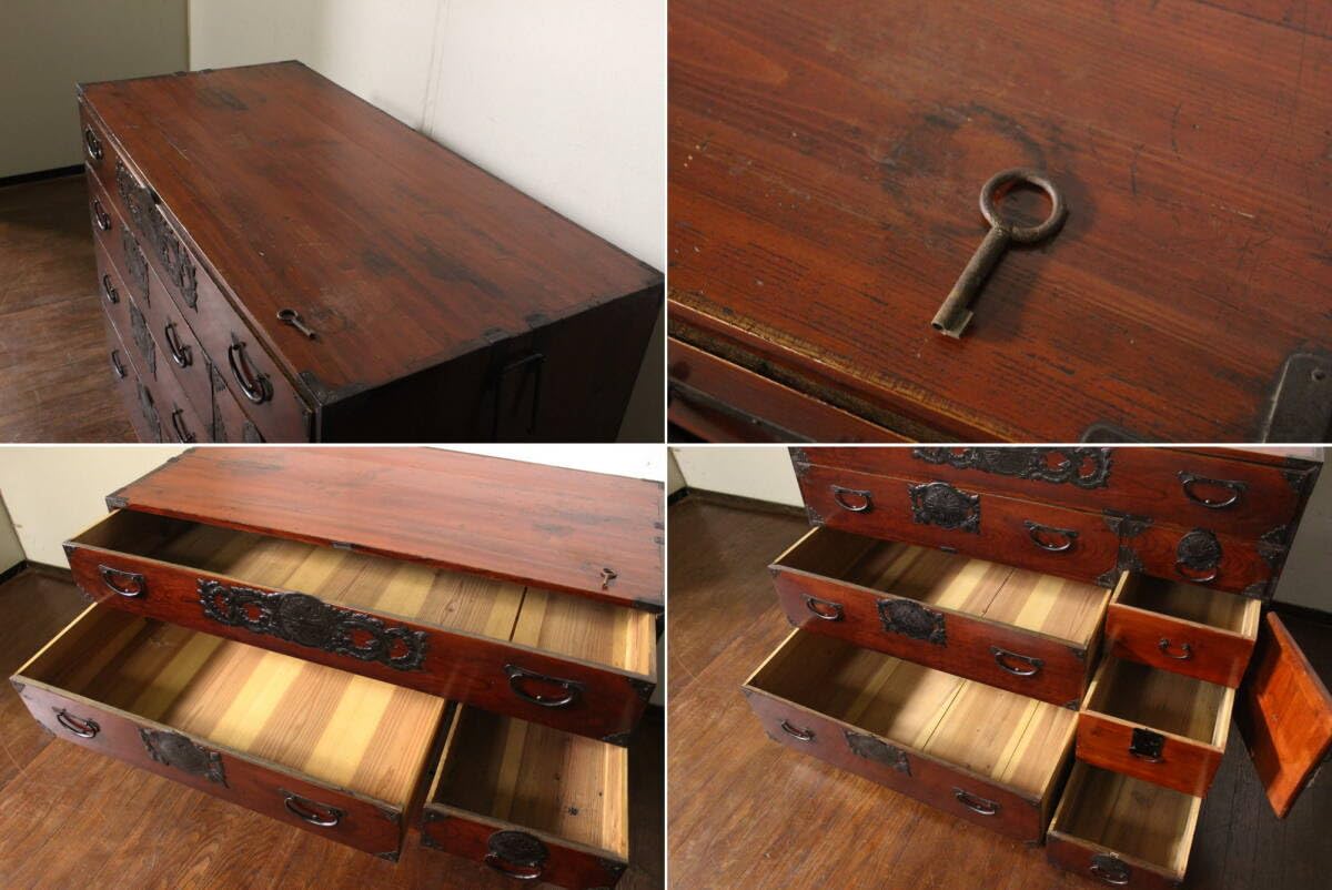 昭和レトロ 古家具 仙台箪笥 4段9杯 引き出し箪笥 和箪笥 アンティーク