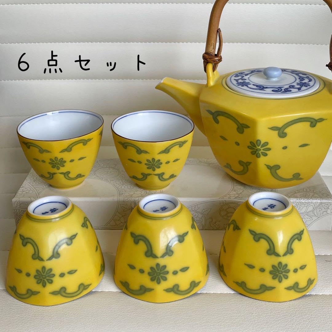 19 京都清水焼黄唐草茶器揃
