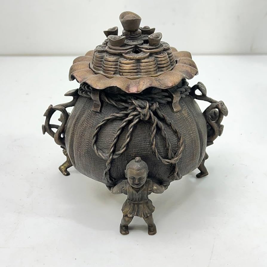 中国骨董品 大明宣徳年製 九轉乾坤爐 龍文香炉 翡翠玉