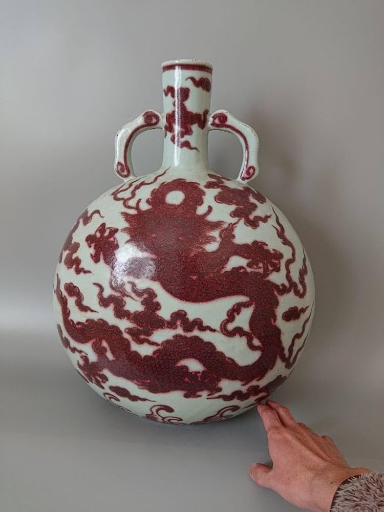 Amazon.co.jp: 中国 明時代 官窯 釉裏紅五爪龍文偏壺 高さ49cm |景徳