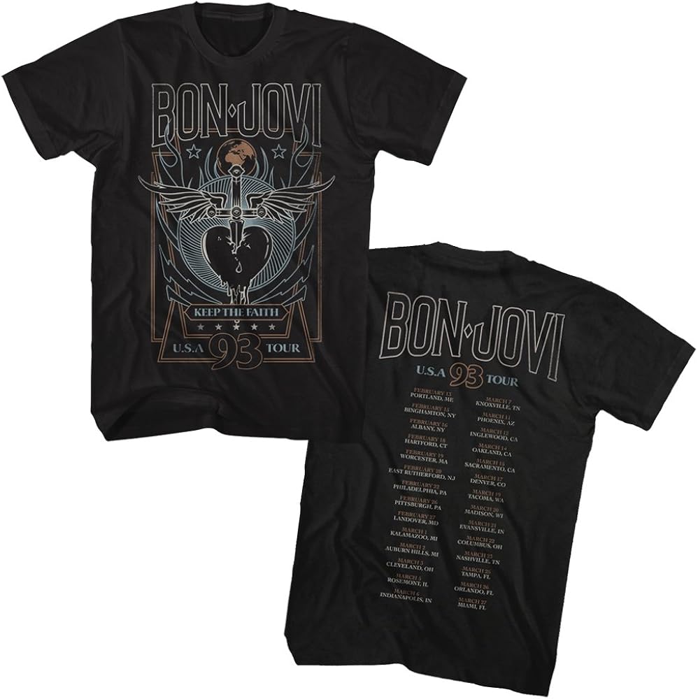 Amazon.com: Bon Jovi T-Shirt Keep The Faith 1993 Tour Front and