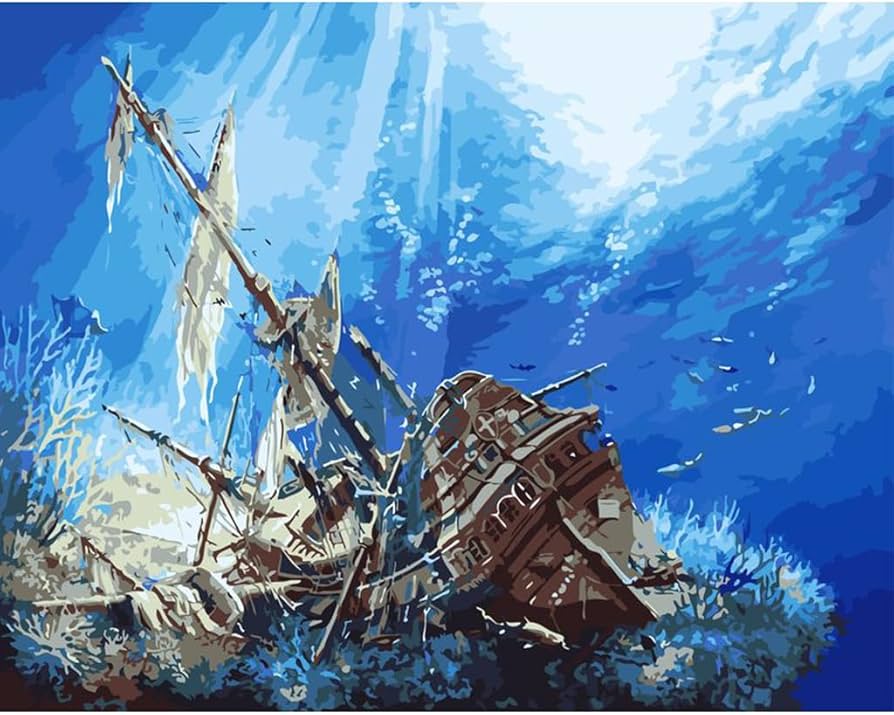 油絵 船越ギャラリー Amazon | AAJJCENS 海賊船の深海破砕帆船沈没船