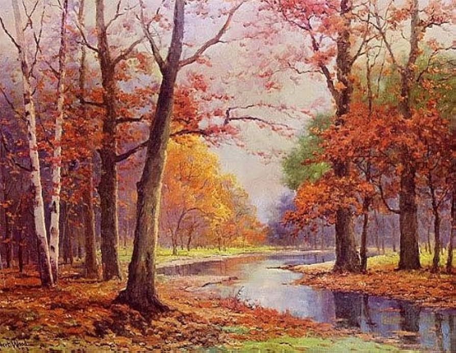 水晶画】世界の名画 ロバート・ウッド 10月の朝 風景画 秋景色 風景