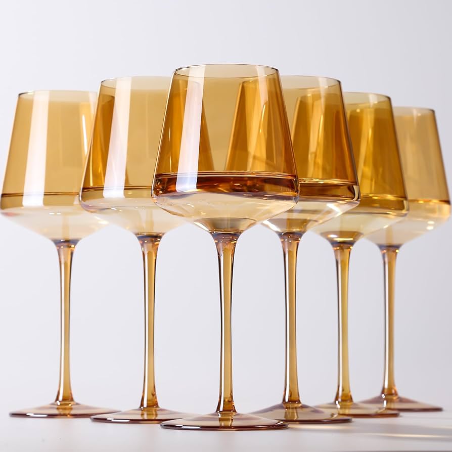 Amazon.com | Physkoa Amber Wine Glasses Set of 6-16oz Hand Blown