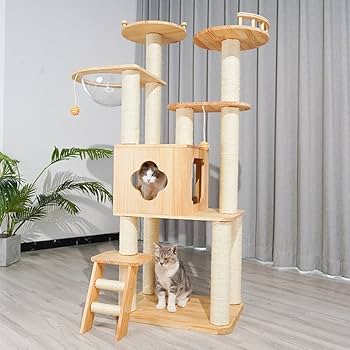 Amazon | キャットタワー 木製 キャット ツインタワー XYY-1 木登り