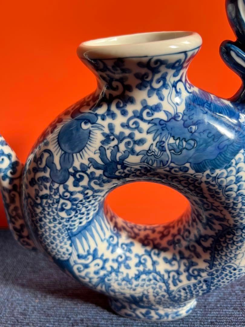 大清雍正年製款 龍鳳凰染付水差し 中国 古美術 時代物 アンティーク