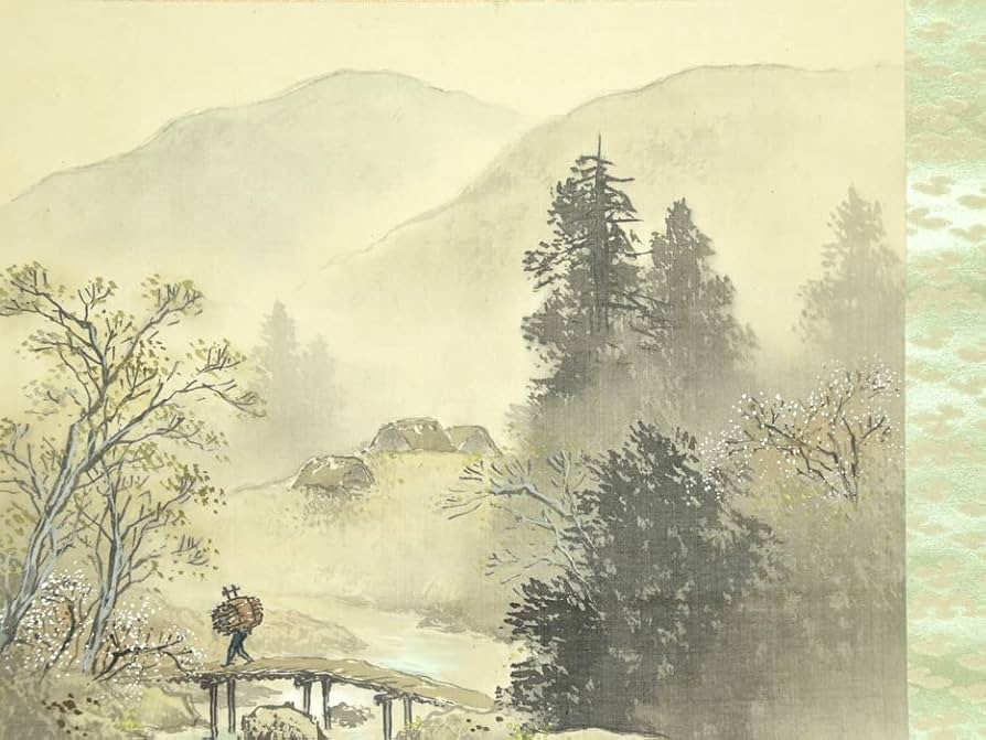 真作】掛軸 梅図俳句 書画一幅 自然美を詠む俳句画 合箱入 S165 真作
