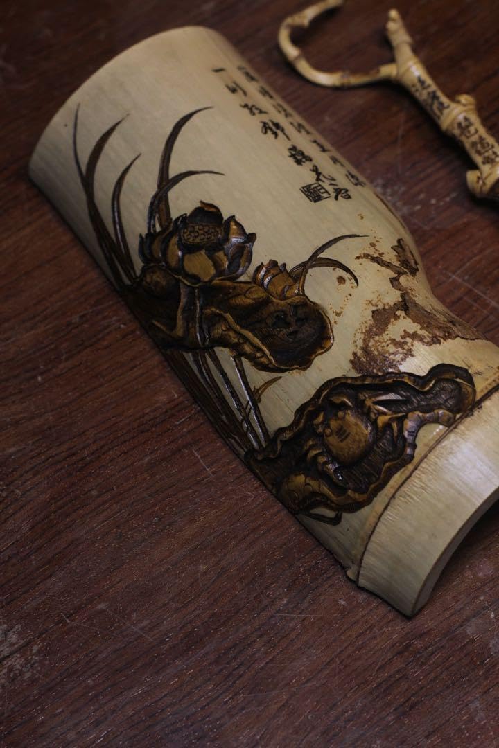 虫喰 竹彫刻 茶則 茶合 仙媒 茶道具 煎茶茶道 中国茶 竹