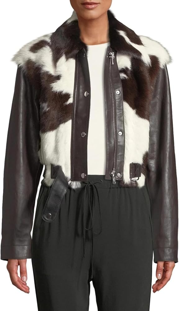 Women's Vintage Designer Real Cowhide Jacket Natural Hair-On