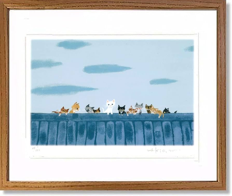 渡辺あきお 猫 小鳥 版画 それぞれの時間 絵画 版画 渡辺あきお