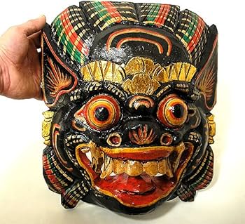 Amazon.co.jp: 木彫りのお面 マスク 『バロン』壁掛け 縦約34～5cm