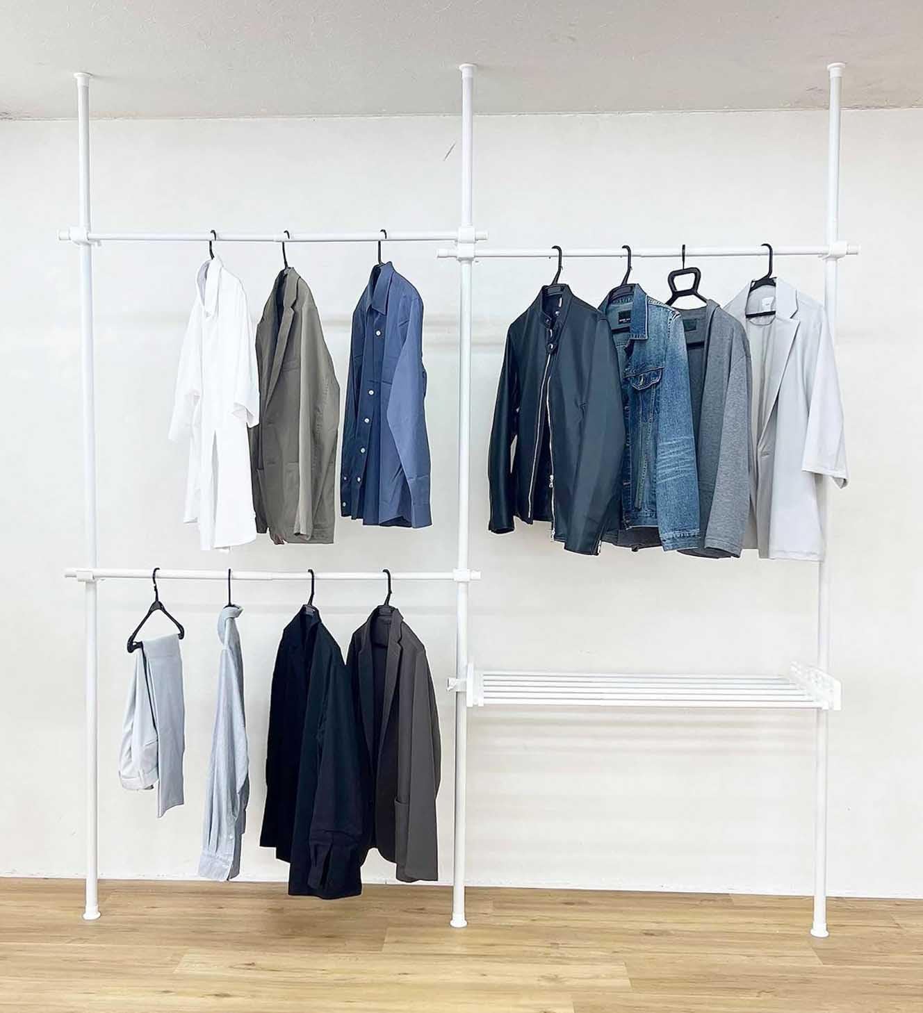 Yoquna 突っ張り ハンガーラック 【SNS500万再生突破】 トリプル 棚