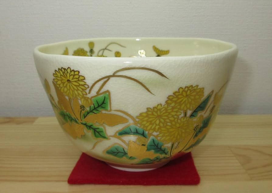 送料込【逢絢亭・新品】茶道具 茶碗 京焼 仁清 青楓の図 山本蓼 共