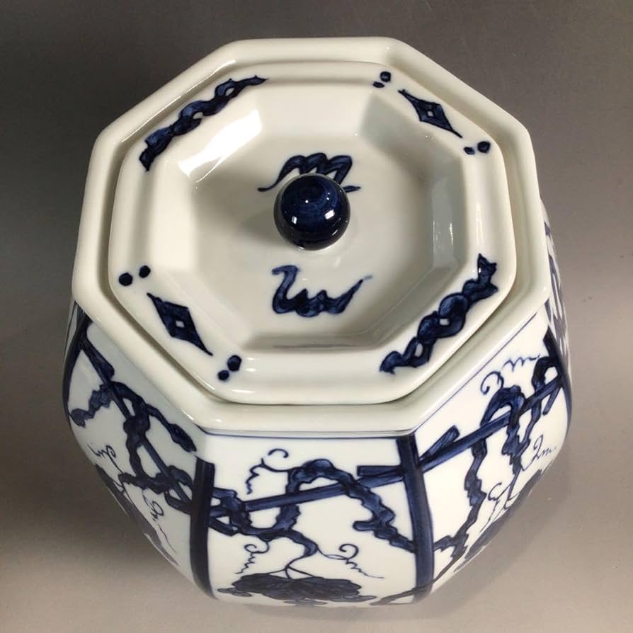 S403 皆具 『ぶどう棚 染付 皆具』『鈴木康月造』 共箱 茶道具