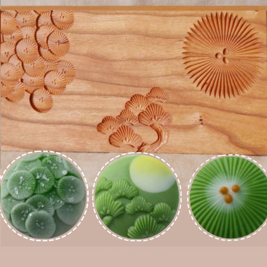 53＃和菓子道具木【三角棒（菊）、 梅 桜上生木型、4種類 千