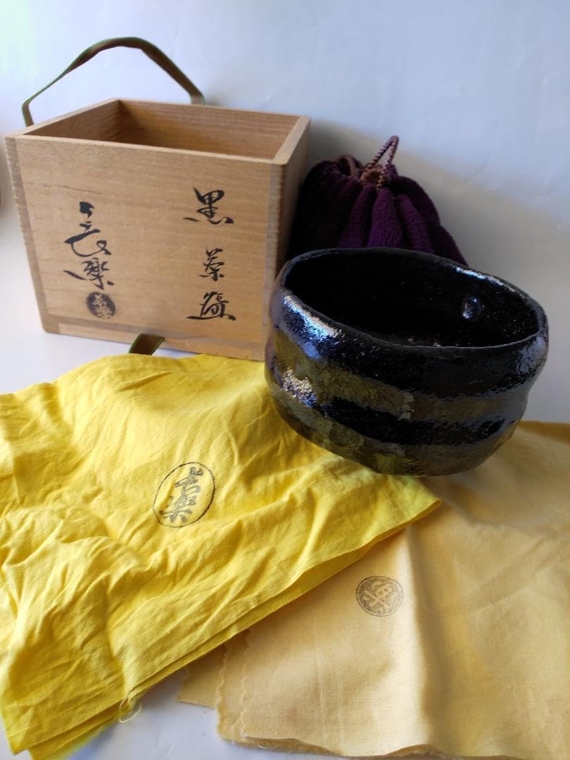 二代 小川長楽 作 黒茶碗 共箱 共布 仕覆 茶道具 茶器 抹茶碗 秀逸品