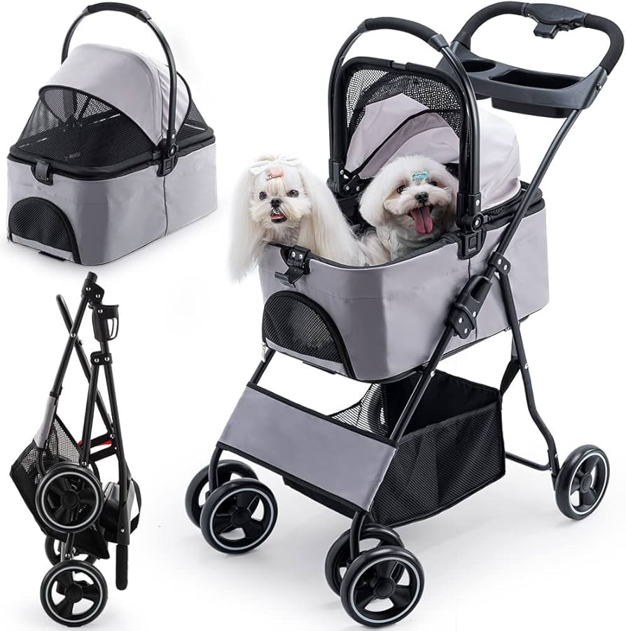ペットカート 折りたたみ式 中型犬 小型犬 グレー 灰色 犬用品 リード