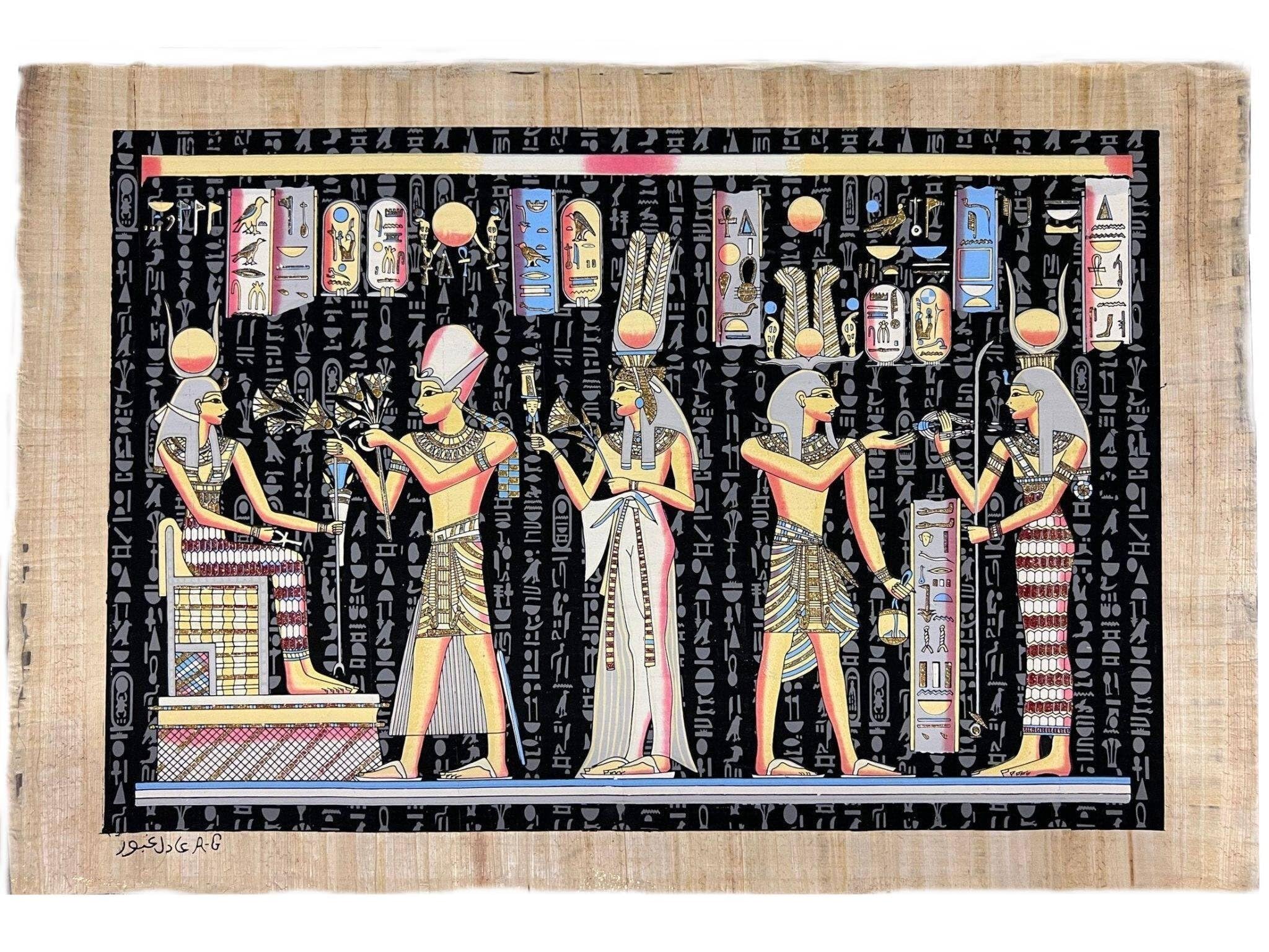 古代エジプト パピルス絵画 大型 パピルス絵画 A4サイズ ハトホルに