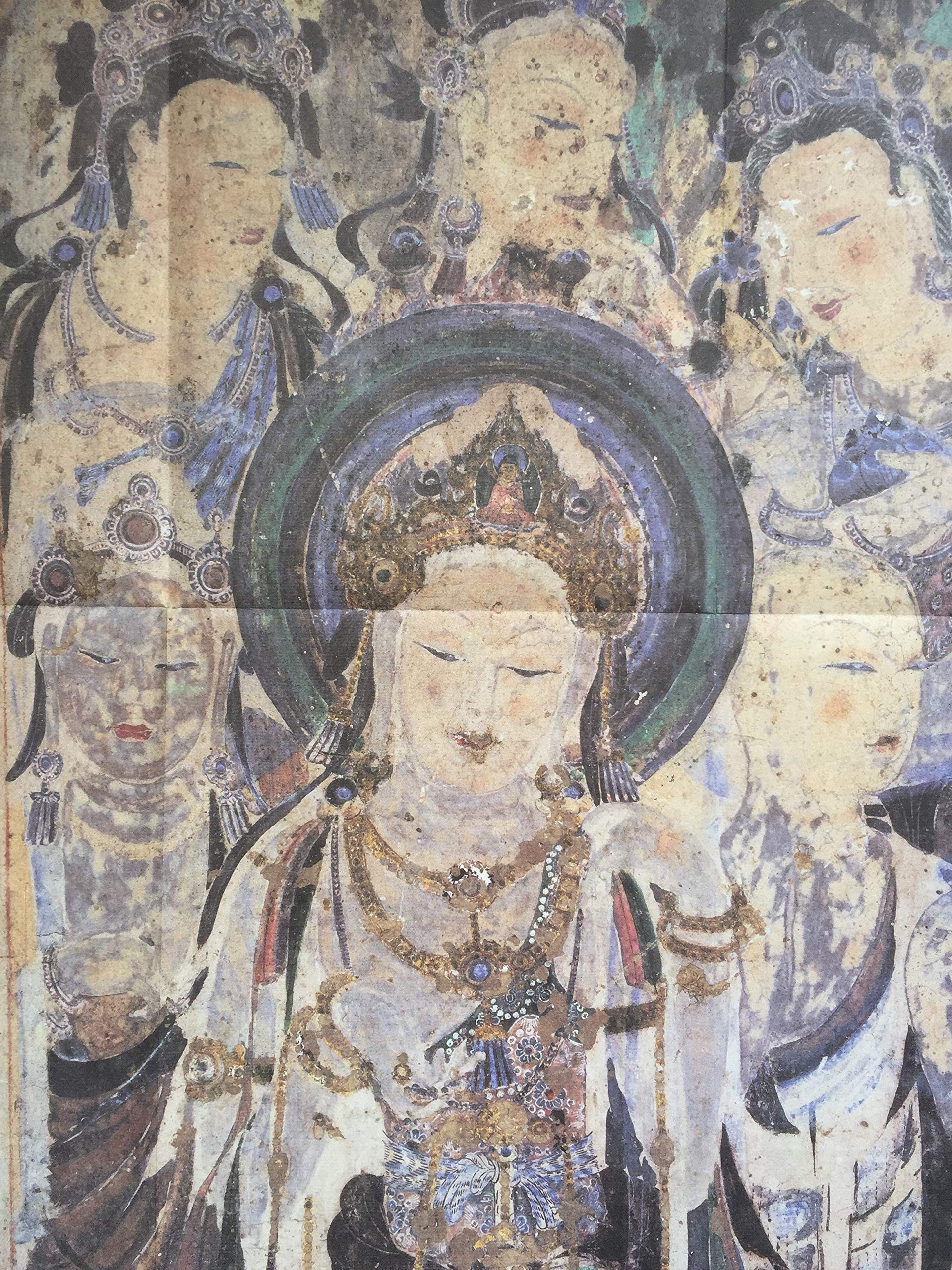 骨董市掘り出し品唐時代 敦煌莫高窟壁画 彩絵 人物像I1636A10-4