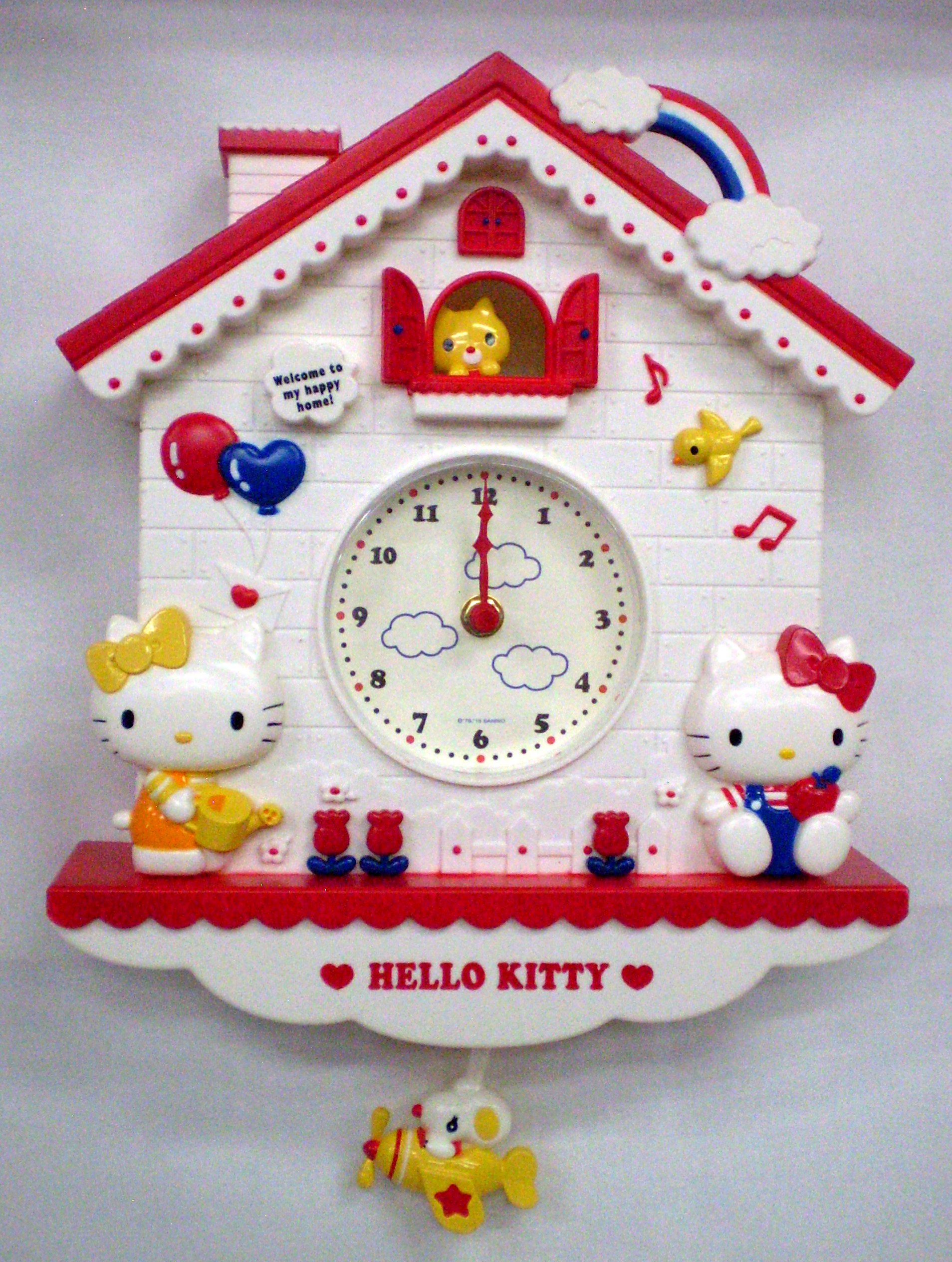 激レアhello kitty 1990年製造キティ振り子時計