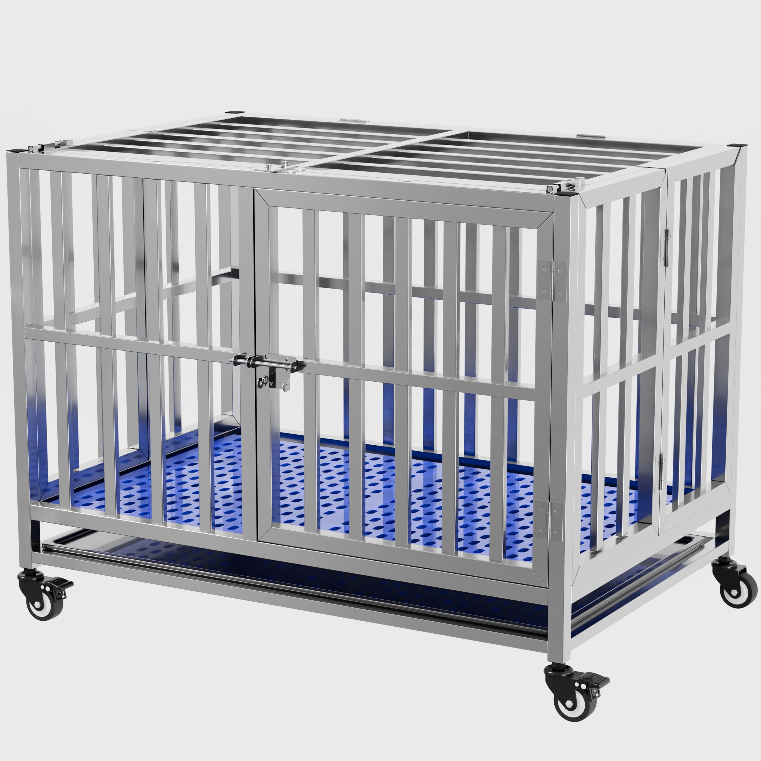FoQualy Collapsible Stainless Steel Dog Crate, 30