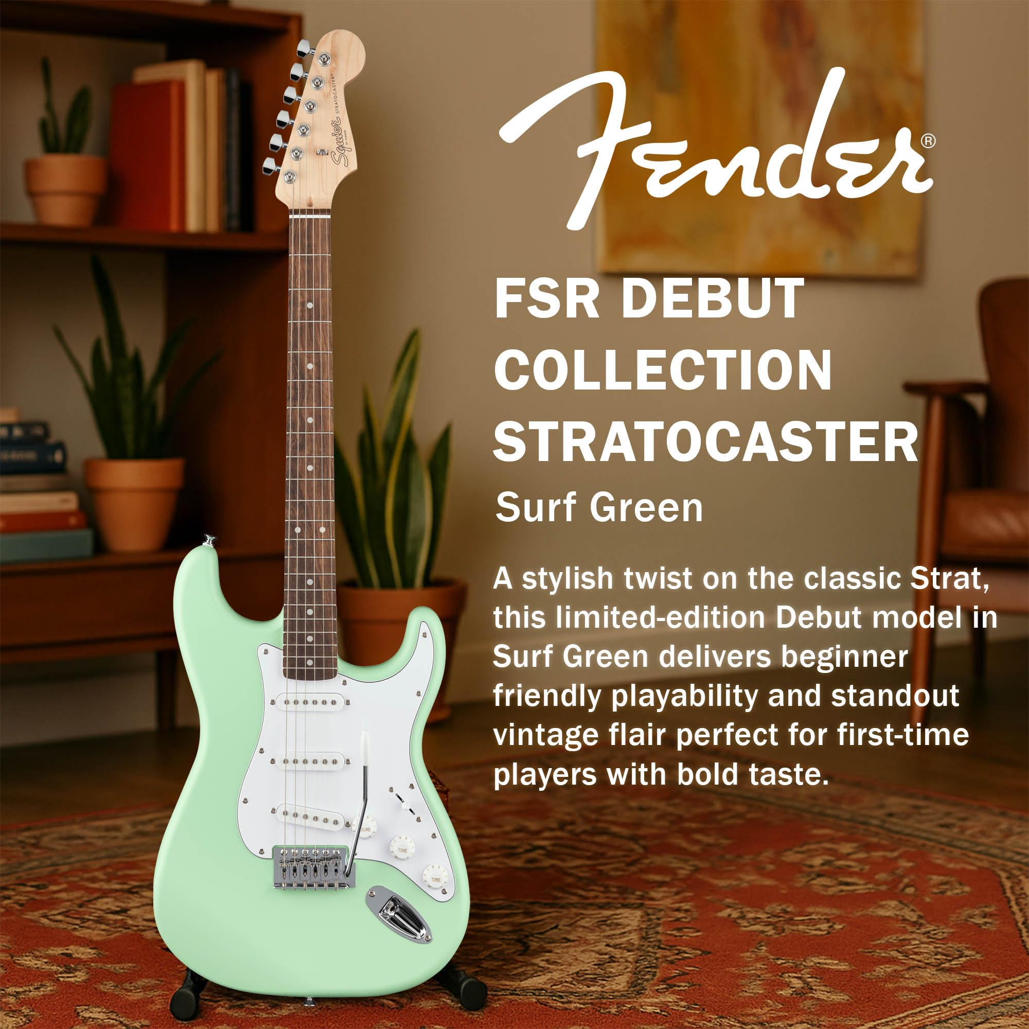 Squier Stratocaster エレキギター限定カラーストラップカポ付き