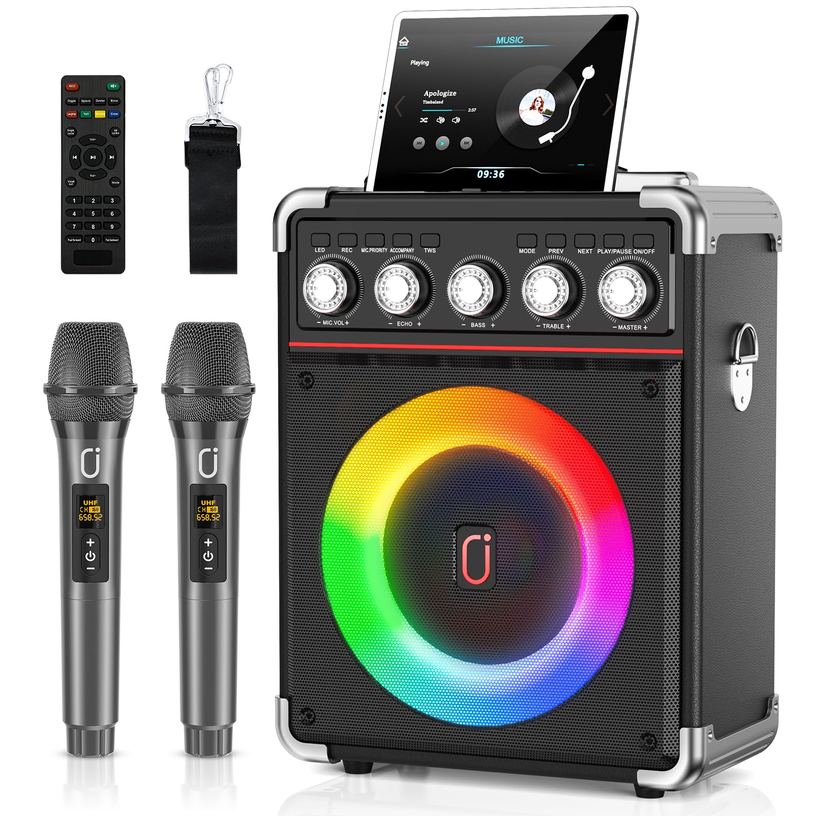 Amazon.com: Karaoke Machine with 2 Microphones: HWWR Portable