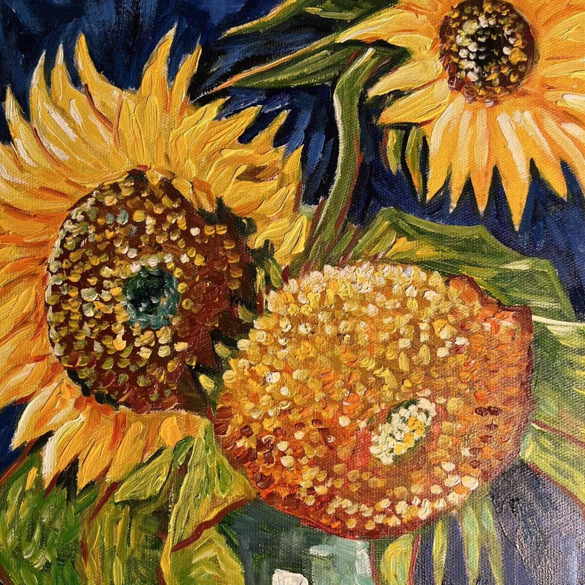 ☆秀作☆手書き油絵 ゴッホ 幻 芦屋のひまわり 額付き 絵画 インテリア