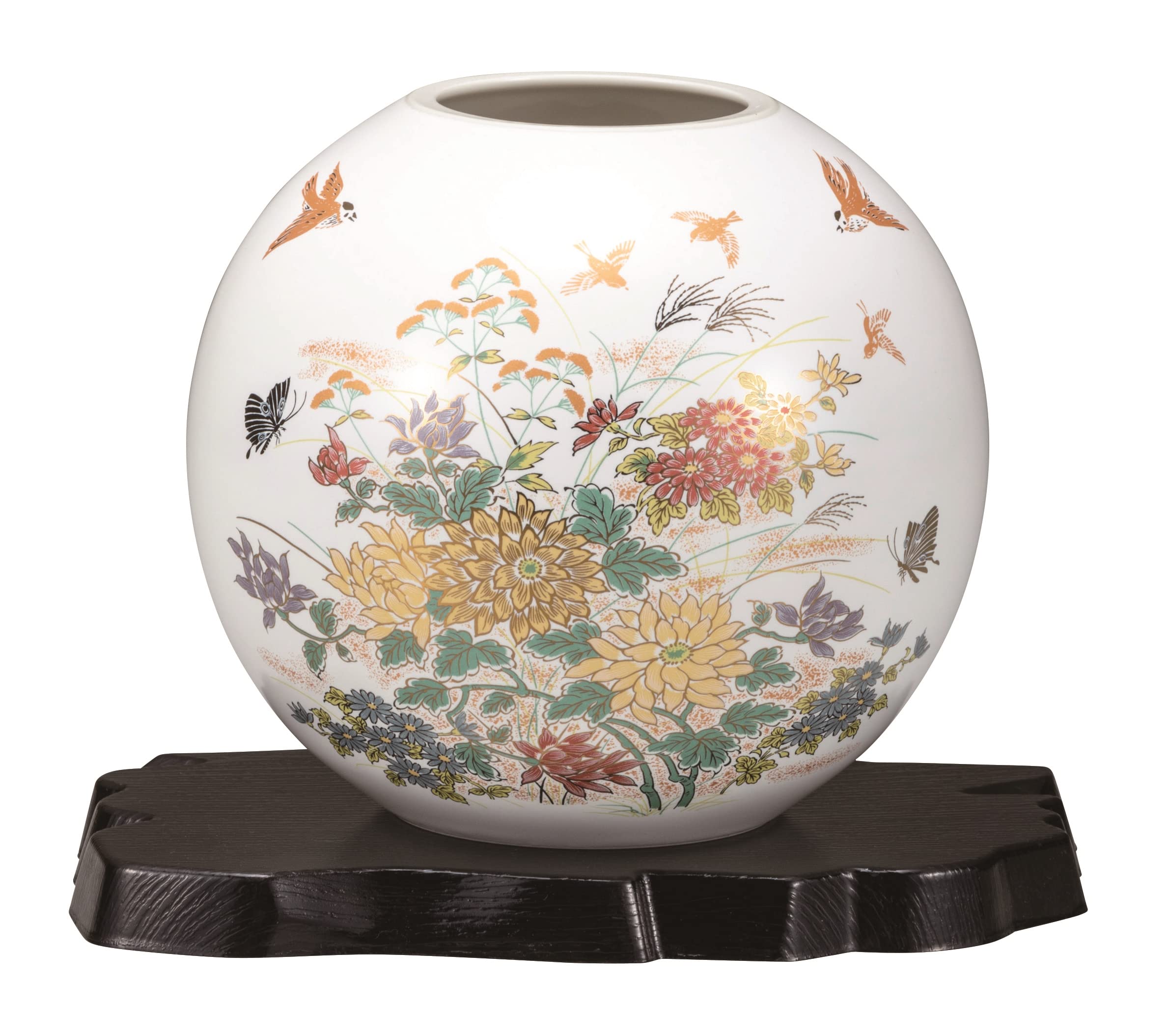 Amazon.co.jp: 九谷焼いわたや 『九谷焼』花瓶(5.5号)金菊花に雀(台付