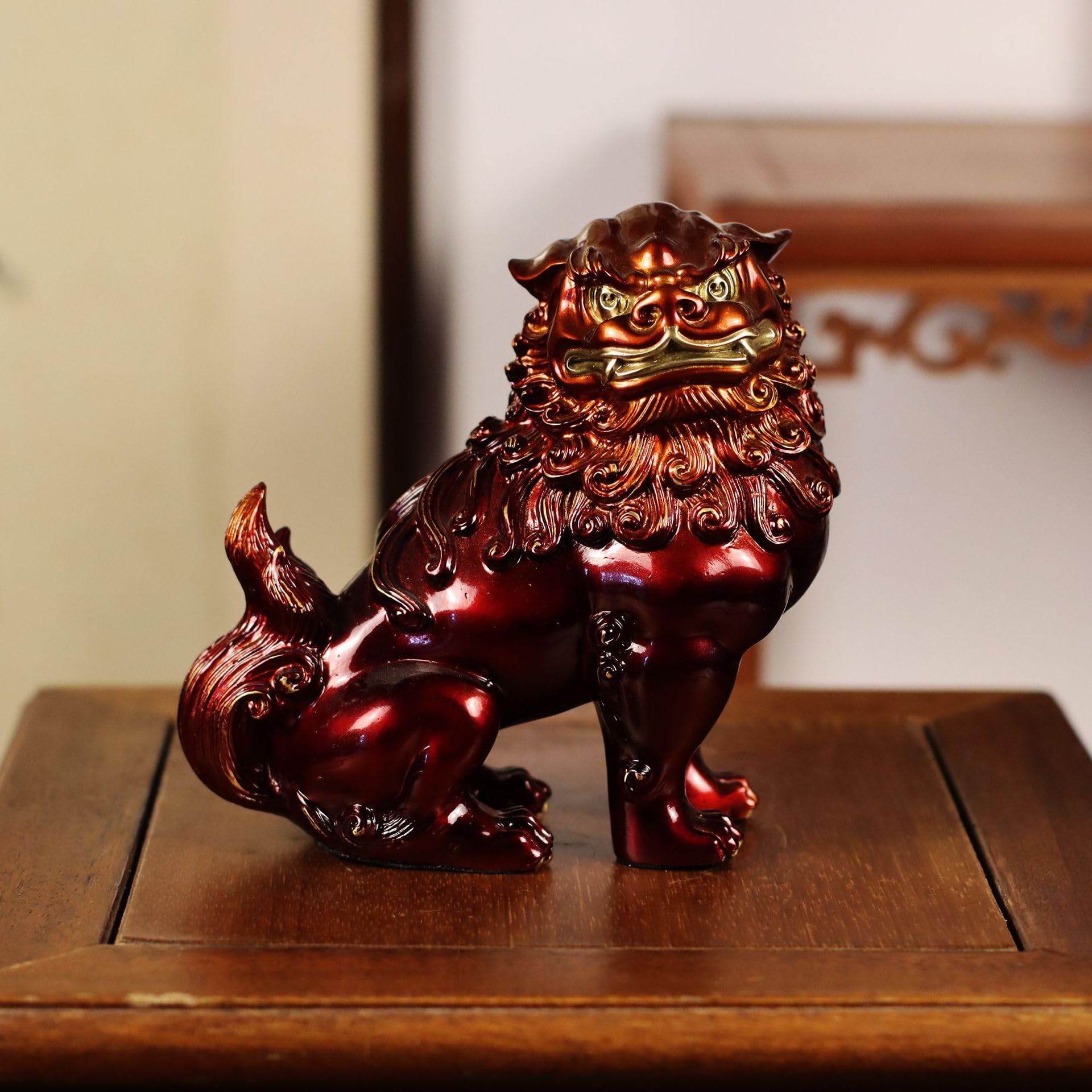 金属製 本物 獅子像 木製台座付き 真鍮製 金属製 獅子像 木製台座付き
