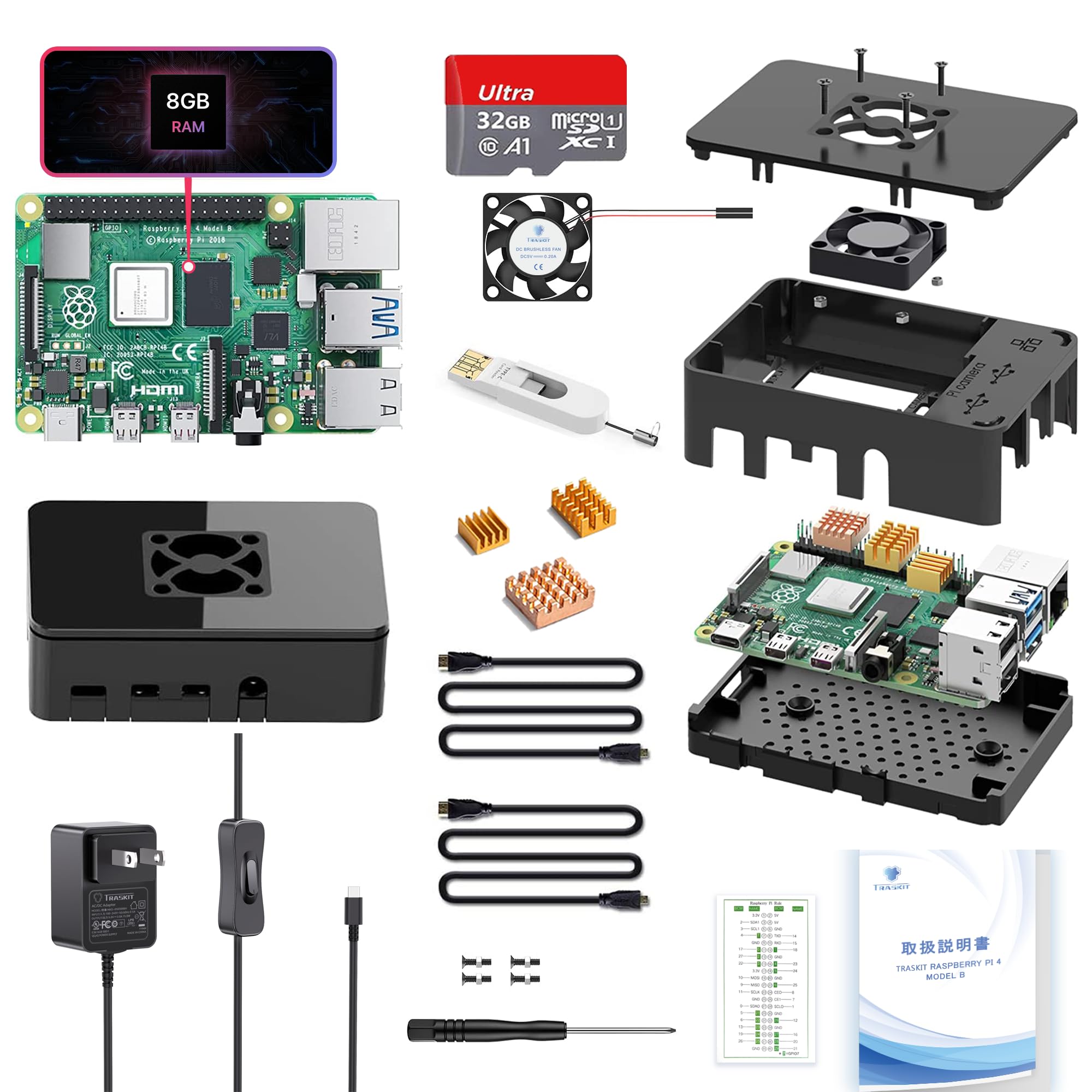 Amazon.co.jp: TRASKIT Starter Kit for Raspberry Pi 4B /ラズベリー